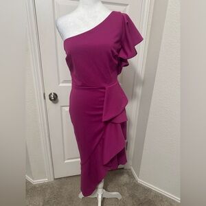 True Violet Pink One Shoulder Dress Size 12